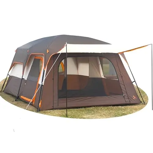 KTT Large Tent 6-12 Person,Family Cabin Tents,Straight Wall,3 Doors and 3 Windows with Mesh,Waterproof,Big Tent for Outdoor,Picnic,Camping,Family,Friends Gathering. - 1