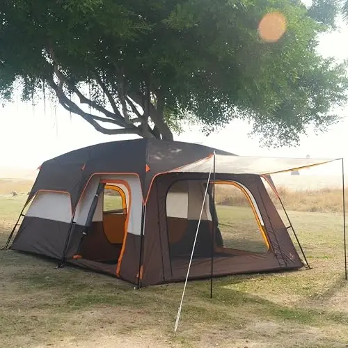 KTT Large Tent 6-12 Person,Family Cabin Tents,Straight Wall,3 Doors and 3 Windows with Mesh,Waterproof,Big Tent for Outdoor,Picnic,Camping,Family,Friends Gathering. - 3