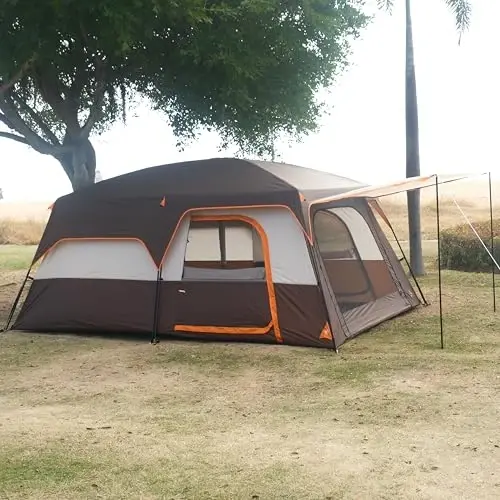 KTT Large Tent 6-12 Person,Family Cabin Tents,Straight Wall,3 Doors and 3 Windows with Mesh,Waterproof,Big Tent for Outdoor,Picnic,Camping,Family,Friends Gathering. - 4
