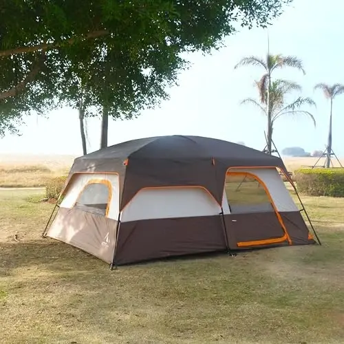 KTT Large Tent 6-12 Person,Family Cabin Tents,Straight Wall,3 Doors and 3 Windows with Mesh,Waterproof,Big Tent for Outdoor,Picnic,Camping,Family,Friends Gathering. - 5