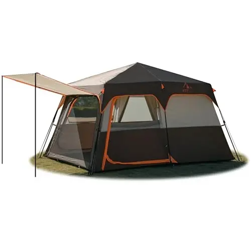 KTT Large Tent 6-12 Person,Family Cabin Tents,Straight Wall,3 Doors and 3 Windows with Mesh,Waterproof,Big Tent for Outdoor,Picnic,Camping,Family,Friends Gathering. 