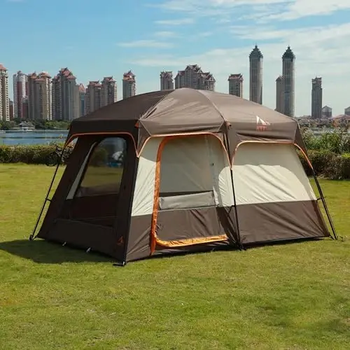 KTT Large Tent 6-12 Person,Family Cabin Tents,Straight Wall,3 Doors and 3 Windows with Mesh,Waterproof,Big Tent for Outdoor,Picnic,Camping,Family,Friends Gathering. - 5