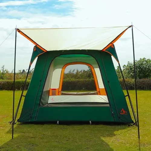KTT Large Tent 6-12 Person,Family Cabin Tents,Straight Wall,3 Doors and 3 Windows with Mesh,Waterproof,Big Tent for Outdoor,Picnic,Camping,Family,Friends Gathering. - 2