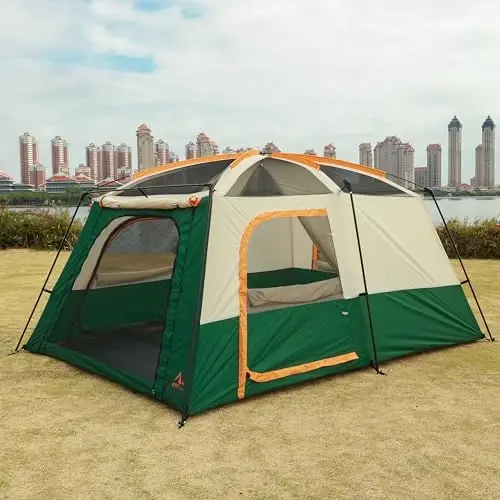 KTT Large Tent 6-12 Person,Family Cabin Tents,Straight Wall,3 Doors and 3 Windows with Mesh,Waterproof,Big Tent for Outdoor,Picnic,Camping,Family,Friends Gathering. - 5
