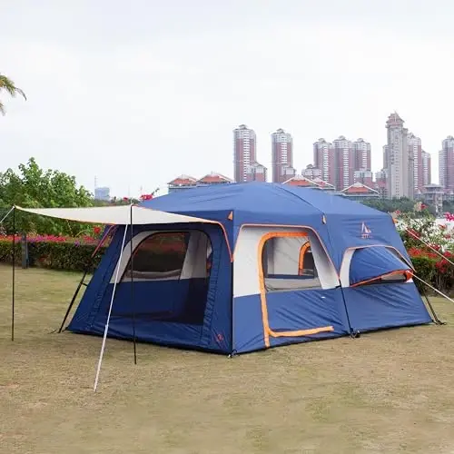 KTT Extra Large Tent 6-10-12-14 Person(A),Family Cabin Tents,2 Rooms,3 Doors and 3 Windows with Mesh,Straight Wall,Waterproof,Double Layer,Big Tent for Outdoor,Picnic,Camping,Family Gathering - KTT (1)