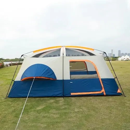 KTT Extra Large Tent 6-10-12-14 Person(A),Family Cabin Tents,2 Rooms,3 Doors and 3 Windows with Mesh,Straight Wall,Waterproof,Double Layer,Big Tent for Outdoor,Picnic,Camping,Family Gathering - 4
