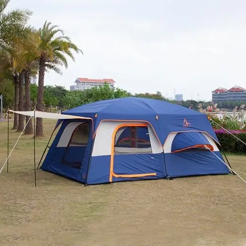 KTT Extra Large Tent 6-10-12-14 Person(A),Family Cabin Tents,2 Rooms,3 Doors and 3 Windows with Mesh,Straight Wall,Waterproof,Double Layer,Big Tent for Outdoor,Picnic,Camping,Family Gathering - 5
