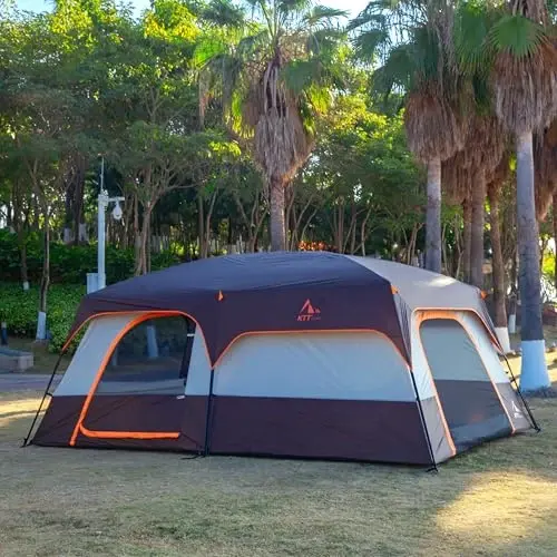 KTT Extra Large Tent 6-10-12-14 Person(A),Family Cabin Tents,2 Rooms,3 Doors and 3 Windows with Mesh,Straight Wall,Waterproof,Double Layer,Big Tent for Outdoor,Picnic,Camping,Family Gathering - 4