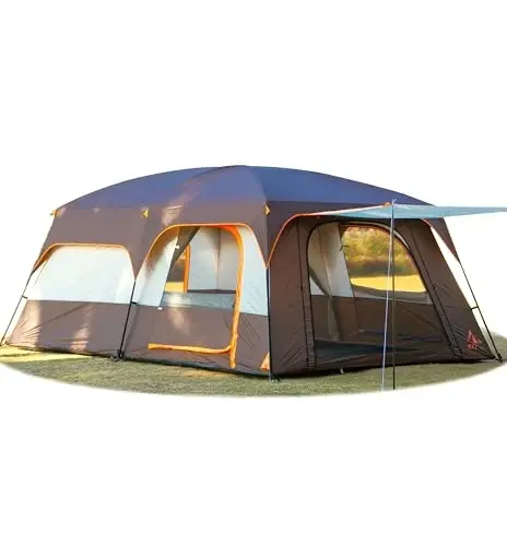 KTT Extra Large Tent 6-10-12-14 Person(A),Family Cabin Tents,2 Rooms,3 Doors and 3 Windows with Mesh,Straight Wall,Waterproof,Double Layer,Big Tent for Outdoor,Picnic,Camping,Family Gathering 