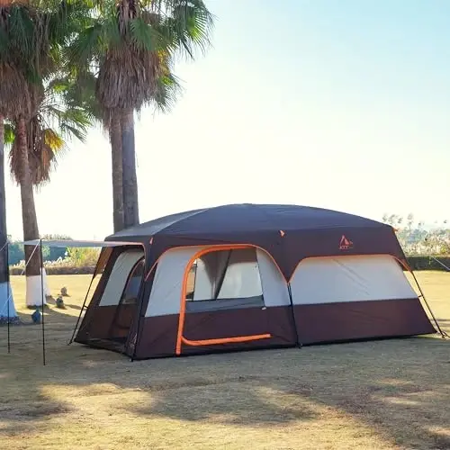 KTT Extra Large Tent 6-10-12-14 Person(A),Family Cabin Tents,2 Rooms,3 Doors and 3 Windows with Mesh,Straight Wall,Waterproof,Double Layer,Big Tent for Outdoor,Picnic,Camping,Family Gathering - 3