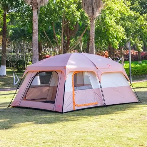 KTT Extra Large Tent 8-10-12-14 Person(A),Family Cabin Tents,2 Rooms,3 Doors and 3 Windows with Mesh,Straight Wall,Waterproof,Double Layer,Big Tent for Outdoor,Picnic,Camping,Family Gathering - 4