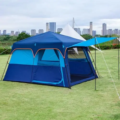 KTT Extra Large Tent 6-10-12-14 Person(A),Family Cabin Tents,2 Rooms,3 Doors and 3 Windows with Mesh,Straight Wall,Waterproof,Double Layer,Big Tent for Outdoor,Picnic,Camping,Family Gathering - 3