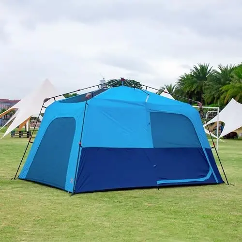 KTT Extra Large Tent 6-10-12-14 Person(A),Family Cabin Tents,2 Rooms,3 Doors and 3 Windows with Mesh,Straight Wall,Waterproof,Double Layer,Big Tent for Outdoor,Picnic,Camping,Family Gathering - 4