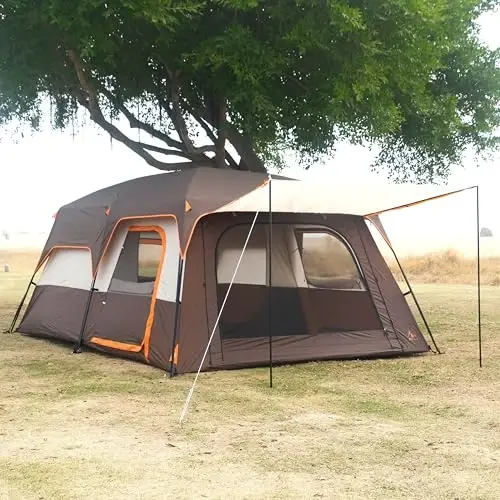 KTT Extra Large Tent 6-10-12-14 Person(A),Family Cabin Tents,2 Rooms,3 Doors and 3 Windows with Mesh,Straight Wall,Waterproof,Double Layer,Big Tent for Outdoor,Picnic,Camping,Family Gathering - 2