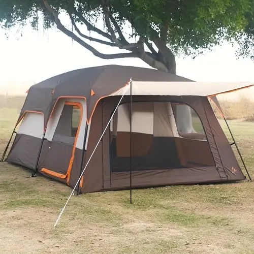 KTT Extra Large Tent 6-10-12-14 Person(A),Family Cabin Tents,2 Rooms,3 Doors and 3 Windows with Mesh,Straight Wall,Waterproof,Double Layer,Big Tent for Outdoor,Picnic,Camping,Family Gathering - 4