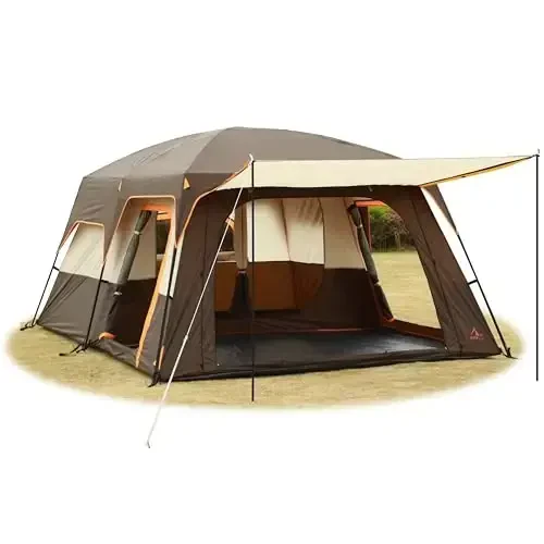 KTT Extra Large Tent 6-10-12-14 Person(A),Family Cabin Tents,2 Rooms,3 Doors and 3 Windows with Mesh,Straight Wall,Waterproof,Double Layer,Big Tent for Outdoor,Picnic,Camping,Family Gathering 