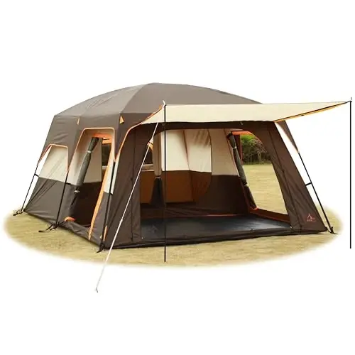 KTT Extra Large Tent 6-10-12-14 Person(A),Family Cabin Tents,2 Rooms,3 Doors and 3 Windows with Mesh,Straight Wall,Waterproof,Double Layer,Big Tent for Outdoor,Picnic,Camping,Family Gathering - KTT