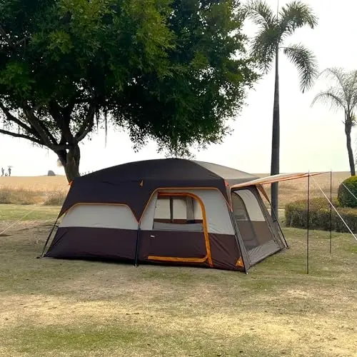 KTT Extra Large Tent 6-10-12-14 Person(A),Family Cabin Tents,2 Rooms,3 Doors and 3 Windows with Mesh,Straight Wall,Waterproof,Double Layer,Big Tent for Outdoor,Picnic,Camping,Family Gathering - 5