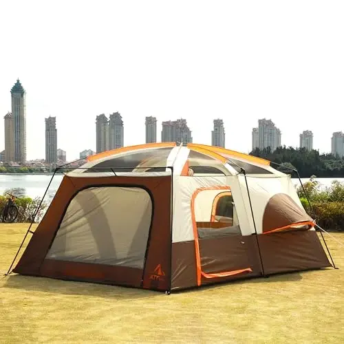 KTT Extra Large Tent 6-10-12-14 Person(A),Family Cabin Tents,2 Rooms,3 Doors and 3 Windows with Mesh,Straight Wall,Waterproof,Double Layer,Big Tent for Outdoor,Picnic,Camping,Family Gathering - 2