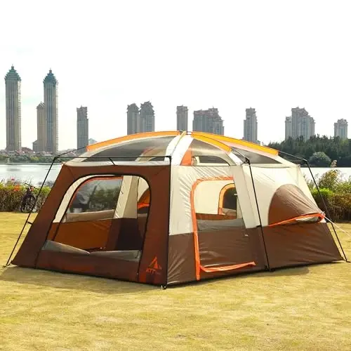 KTT Extra Large Tent 6-10-12-14 Person(A),Family Cabin Tents,2 Rooms,3 Doors and 3 Windows with Mesh,Straight Wall,Waterproof,Double Layer,Big Tent for Outdoor,Picnic,Camping,Family Gathering - 3