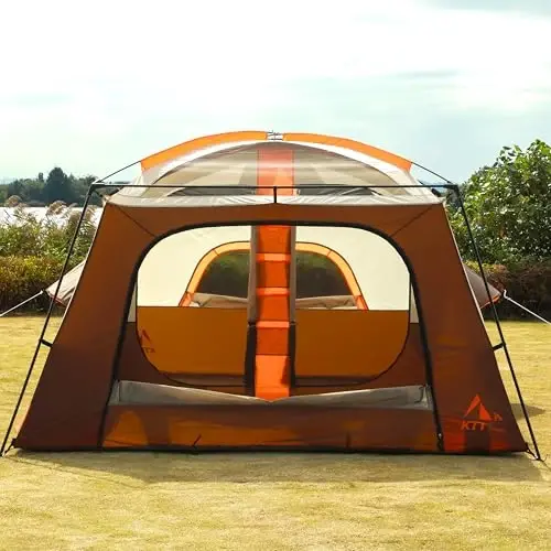 KTT Extra Large Tent 6-10-12-14 Person(A),Family Cabin Tents,2 Rooms,3 Doors and 3 Windows with Mesh,Straight Wall,Waterproof,Double Layer,Big Tent for Outdoor,Picnic,Camping,Family Gathering - 4