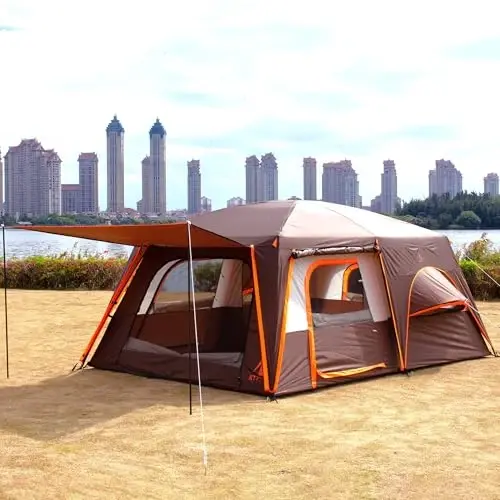 KTT Extra Large Tent 6-10-12-14 Person(A),Family Cabin Tents,2 Rooms,3 Doors and 3 Windows with Mesh,Straight Wall,Waterproof,Double Layer,Big Tent for Outdoor,Picnic,Camping,Family Gathering - 5
