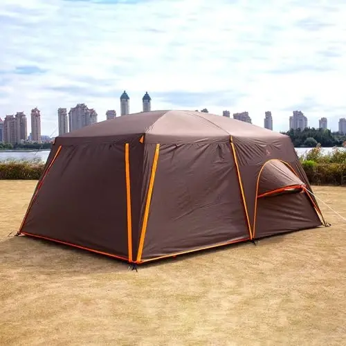 KTT Extra Large Tent 6-10-12-14 Person(A),Family Cabin Tents,2 Rooms,3 Doors and 3 Windows with Mesh,Straight Wall,Waterproof,Double Layer,Big Tent for Outdoor,Picnic,Camping,Family Gathering - 7