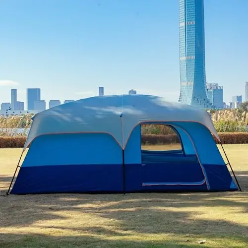 KTT Extra Large Tent 6-10-12-14 Person(A),Family Cabin Tents,2 Rooms,3 Doors and 3 Windows with Mesh,Straight Wall,Waterproof,Double Layer,Big Tent for Outdoor,Picnic,Camping,Family Gathering - 3