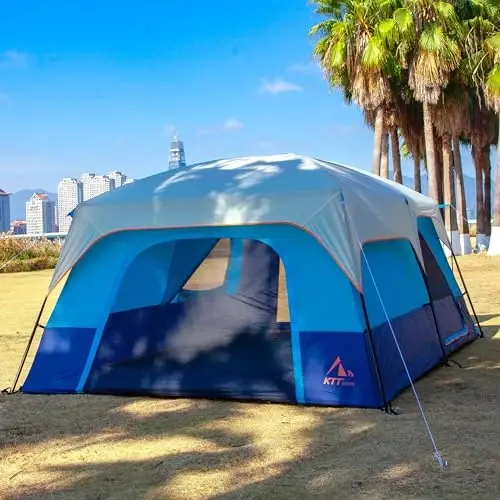 KTT Extra Large Tent 6-10-12-14 Person(A),Family Cabin Tents,2 Rooms,3 Doors and 3 Windows with Mesh,Straight Wall,Waterproof,Double Layer,Big Tent for Outdoor,Picnic,Camping,Family Gathering - 4