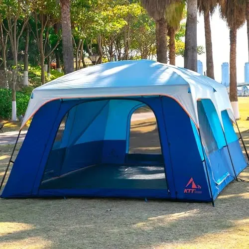 KTT Extra Large Tent 6-10-12-14 Person(A),Family Cabin Tents,2 Rooms,3 Doors and 3 Windows with Mesh,Straight Wall,Waterproof,Double Layer,Big Tent for Outdoor,Picnic,Camping,Family Gathering - KTT (1)