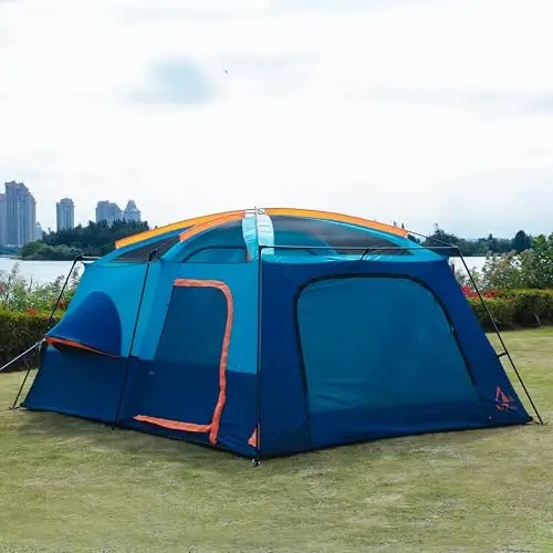 KTT Extra Large Tent 6-10-12-14 Person(A),Family Cabin Tents,2 Rooms,3 Doors and 3 Windows with Mesh,Straight Wall,Waterproof,Double Layer,Big Tent for Outdoor,Picnic,Camping,Family Gathering - KTT (1)