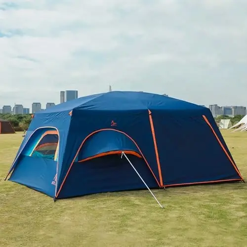 KTT Extra Large Tent 6-10-12-14 Person(A),Family Cabin Tents,2 Rooms,3 Doors and 3 Windows with Mesh,Straight Wall,Waterproof,Double Layer,Big Tent for Outdoor,Picnic,Camping,Family Gathering - 4
