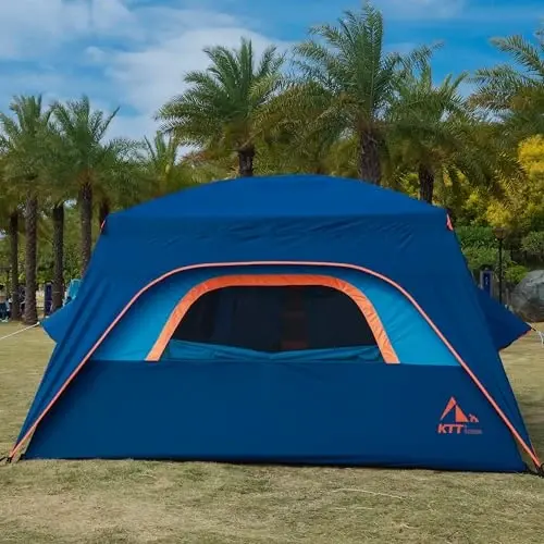 KTT Extra Large Tent 6-10-12-14 Person(A),Family Cabin Tents,2 Rooms,3 Doors and 3 Windows with Mesh,Straight Wall,Waterproof,Double Layer,Big Tent for Outdoor,Picnic,Camping,Family Gathering - 5