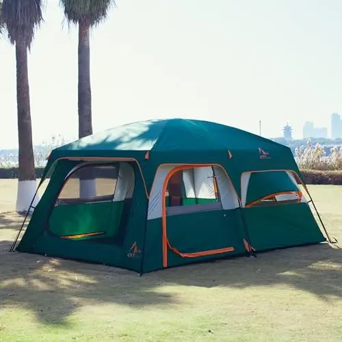 KTT Extra Large Tent 6-10-12-14 Person(A),Family Cabin Tents,2 Rooms,3 Doors and 3 Windows with Mesh,Straight Wall,Waterproof,Double Layer,Big Tent for Outdoor,Picnic,Camping,Family Gathering - 2