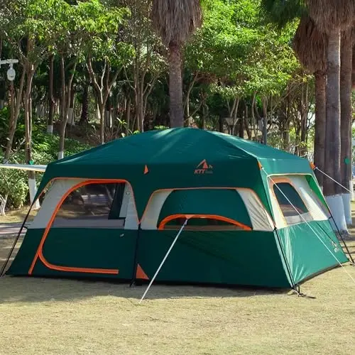 KTT Extra Large Tent 6-10-12-14 Person(A),Family Cabin Tents,2 Rooms,3 Doors and 3 Windows with Mesh,Straight Wall,Waterproof,Double Layer,Big Tent for Outdoor,Picnic,Camping,Family Gathering - 4