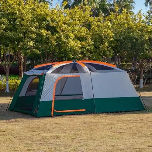 KTT Extra Large Tent 6-10-12-14 Person(A),Family Cabin Tents,2 Rooms,3 Doors and 3 Windows with Mesh,Straight Wall,Waterproof,Double Layer,Big Tent for Outdoor,Picnic,Camping,Family Gathering - 4