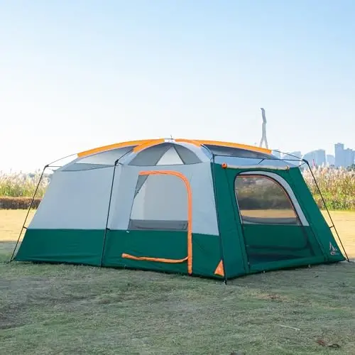 KTT Extra Large Tent 6-10-12-14 Person(A),Family Cabin Tents,2 Rooms,3 Doors and 3 Windows with Mesh,Straight Wall,Waterproof,Double Layer,Big Tent for Outdoor,Picnic,Camping,Family Gathering - 5