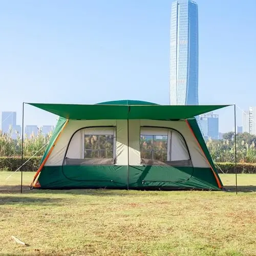 KTT Extra Large Tent 6-10-12-14 Person(A),Family Cabin Tents,2 Rooms,3 Doors and 3 Windows with Mesh,Straight Wall,Waterproof,Double Layer,Big Tent for Outdoor,Picnic,Camping,Family Gathering - 2