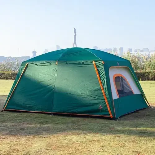 KTT Extra Large Tent 6-10-12-14 Person(A),Family Cabin Tents,2 Rooms,3 Doors and 3 Windows with Mesh,Straight Wall,Waterproof,Double Layer,Big Tent for Outdoor,Picnic,Camping,Family Gathering - 3