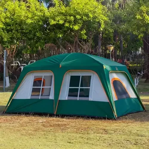 KTT Extra Large Tent 6-10-12-14 Person(A),Family Cabin Tents,2 Rooms,3 Doors and 3 Windows with Mesh,Straight Wall,Waterproof,Double Layer,Big Tent for Outdoor,Picnic,Camping,Family Gathering - 5
