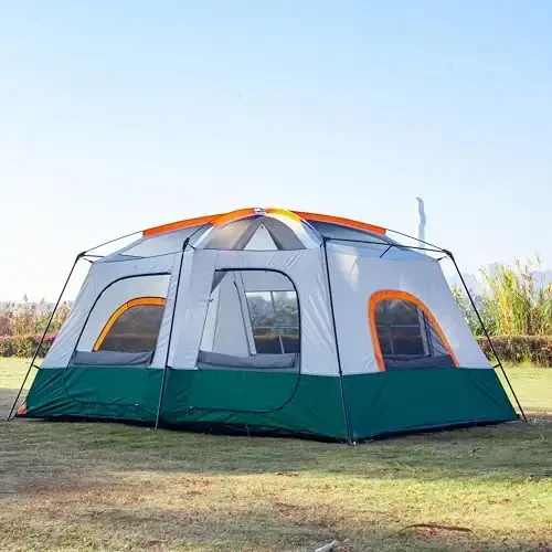 KTT Extra Large Tent 6-10-12-14 Person(A),Family Cabin Tents,2 Rooms,3 Doors and 3 Windows with Mesh,Straight Wall,Waterproof,Double Layer,Big Tent for Outdoor,Picnic,Camping,Family Gathering - 7