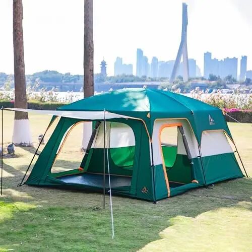 KTT Extra Large Tent 10-12-14 Person(B),Family Cabin Tents,2 Rooms,3 Doors and 3 Windows with Mesh,Straight Wall,Waterproof,Double Layer,Big Tent for Outdoor,Picnic,Camping,Family Gathering - KTT (1)