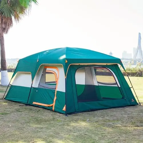 KTT Extra Large Tent 10-12-14 Person(B),Family Cabin Tents,2 Rooms,3 Doors and 3 Windows with Mesh,Straight Wall,Waterproof,Double Layer,Big Tent for Outdoor,Picnic,Camping,Family Gathering - 5