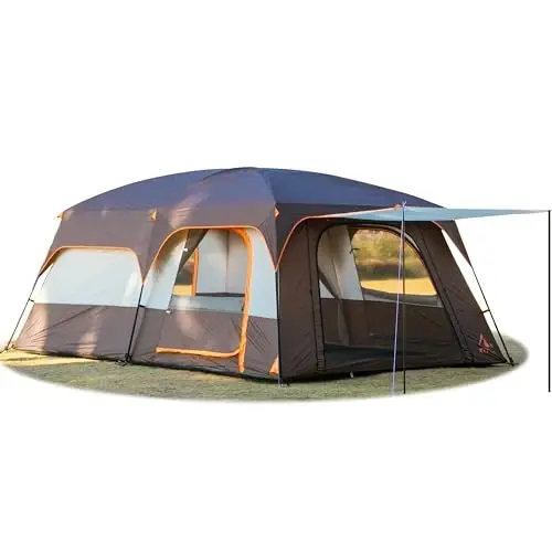 KTT Extra Large Tent 10-12-14 Person(B),Family Cabin Tents,2 Rooms,3 Doors and 3 Windows with Mesh,Straight Wall,Waterproof,Double Layer,Big Tent for Outdoor,Picnic,Camping,Family Gathering - 1