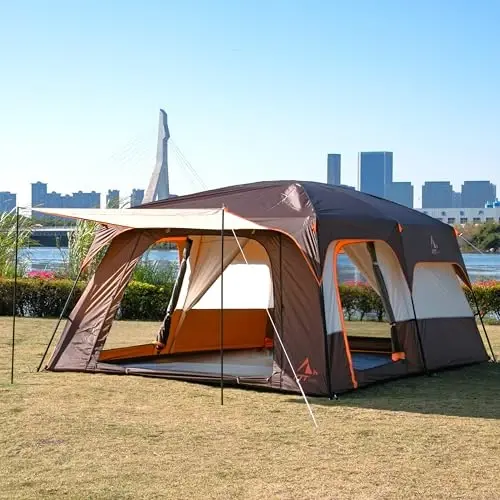 KTT Extra Large Tent 10-12-14 Person(B),Family Cabin Tents,2 Rooms,3 Doors and 3 Windows with Mesh,Straight Wall,Waterproof,Double Layer,Big Tent for Outdoor,Picnic,Camping,Family Gathering - 3