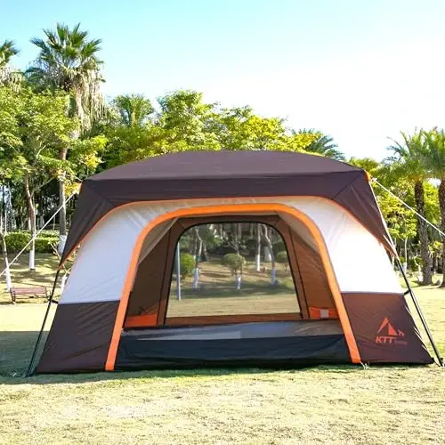 KTT Extra Large Tent 10-12-14 Person(B),Family Cabin Tents,2 Rooms,3 Doors and 3 Windows with Mesh,Straight Wall,Waterproof,Double Layer,Big Tent for Outdoor,Picnic,Camping,Family Gathering - 4