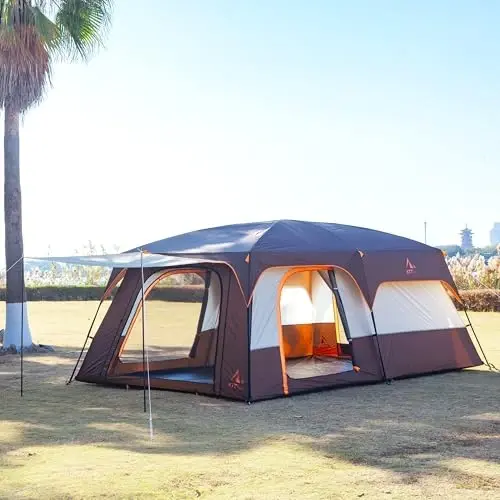 KTT Extra Large Tent 10-12-14 Person(B),Family Cabin Tents,2 Rooms,3 Doors and 3 Windows with Mesh,Straight Wall,Waterproof,Double Layer,Big Tent for Outdoor,Picnic,Camping,Family Gathering - 5