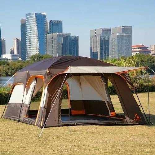 KTT Extra Large Tent 10-12-14 Person(B),Family Cabin Tents,2 Rooms,3 Doors and 3 Windows with Mesh,Straight Wall,Waterproof,Double Layer,Big Tent for Outdoor,Picnic,Camping,Family Gathering - KTT (1)
