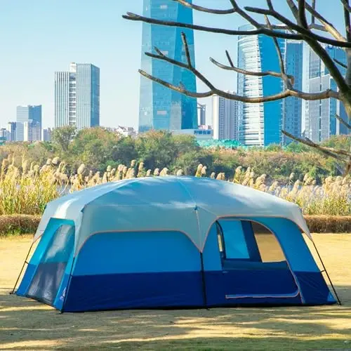 KTT Extra Large Tent 10-12-14 Person(B),Family Cabin Tents,2 Rooms,3 Doors and 3 Windows with Mesh,Straight Wall,Waterproof,Double Layer,Big Tent for Outdoor,Picnic,Camping,Family Gathering - 3