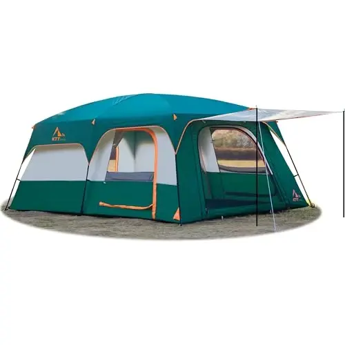 KTT Extra Large Tent 10-12-14 Person(B),Family Cabin Tents,2 Rooms,3 Doors and 3 Windows with Mesh,Straight Wall,Waterproof,Double Layer,Big Tent for Outdoor,Picnic,Camping,Family Gathering - 1